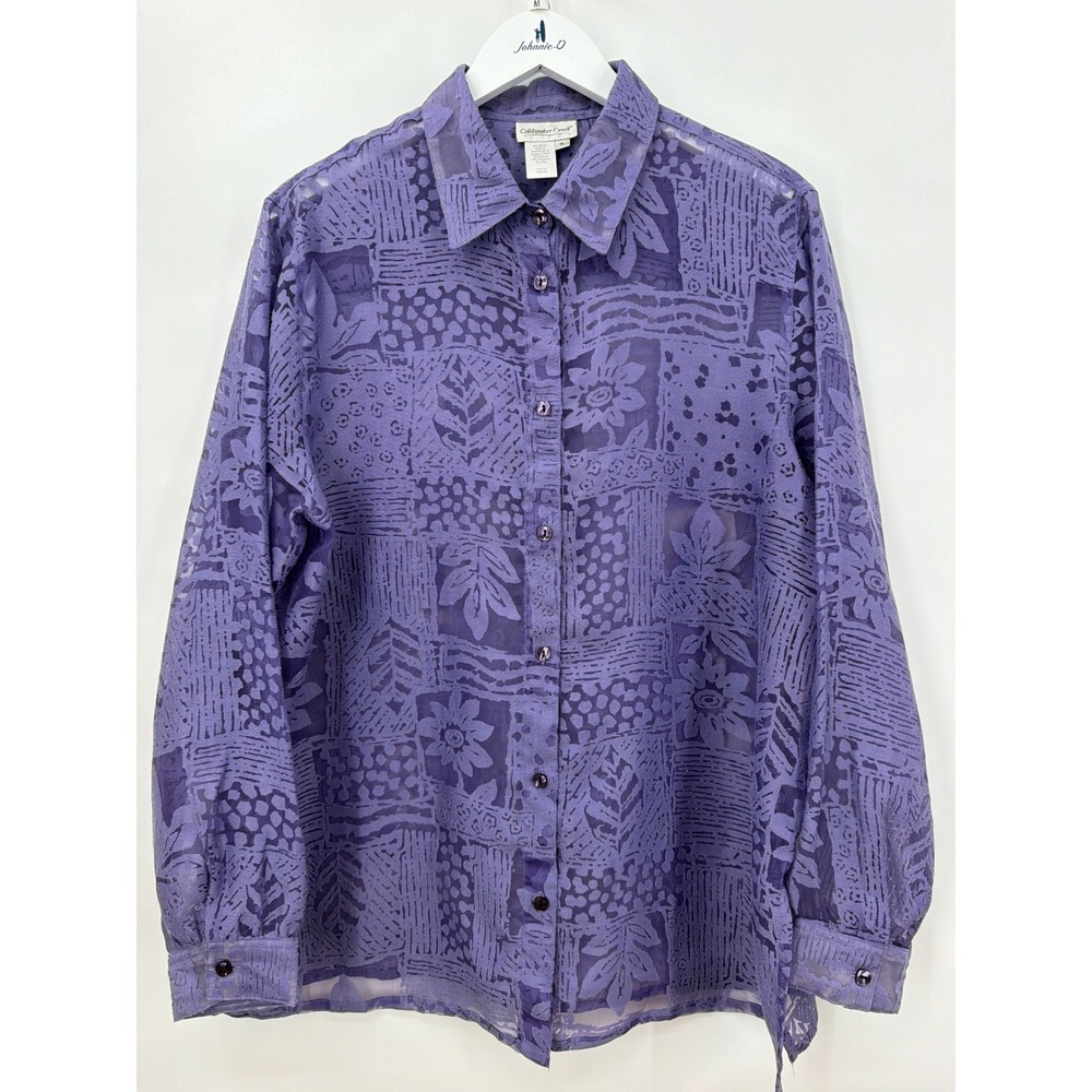 Coldwater Creek Purple Burnout Floral Button Front Blouse XL H28143 Rayon Blend